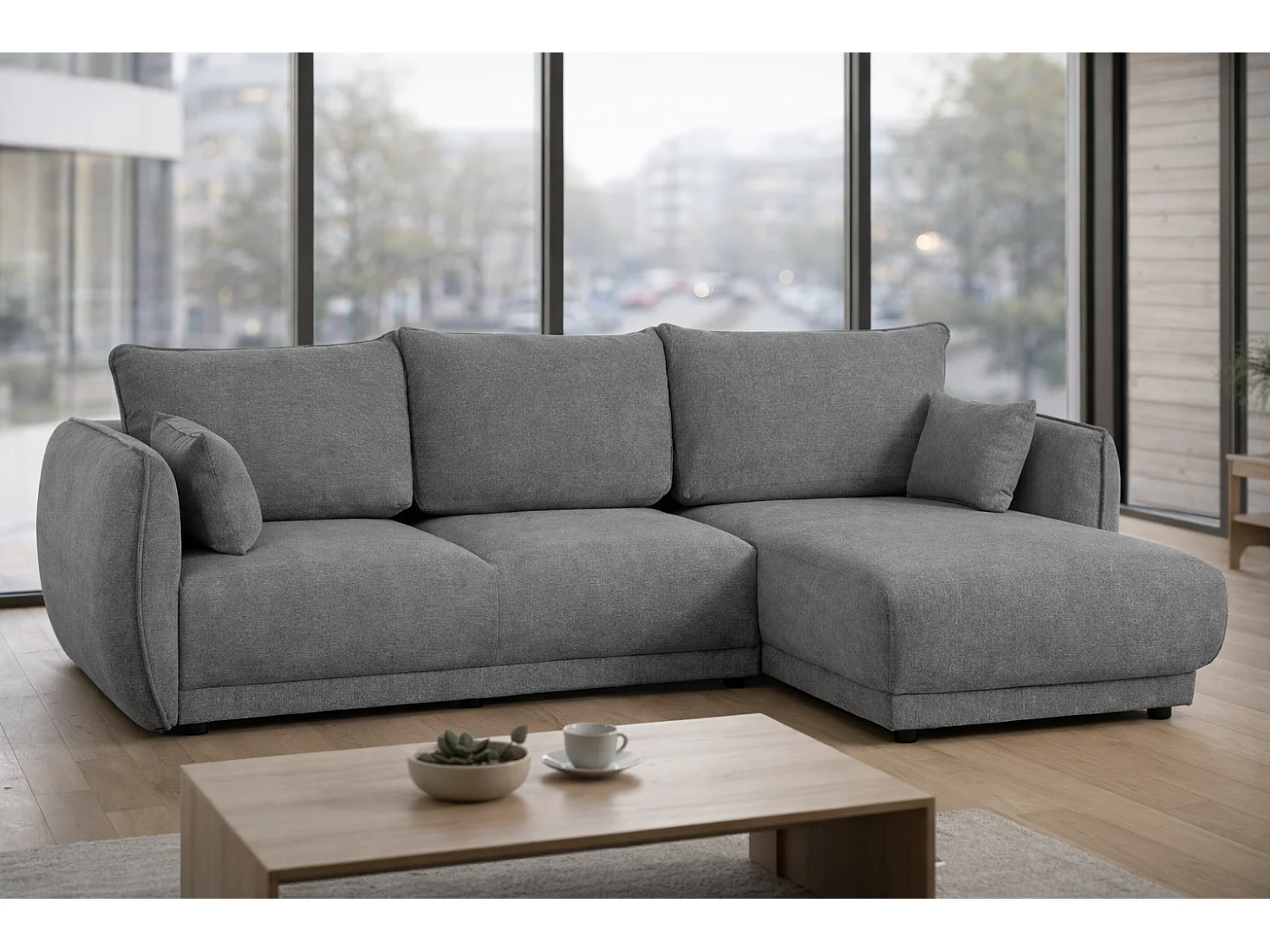 Canapé d’angle Mossa droit convertible avec coffre – canapé moderne pour salon 2 en 2