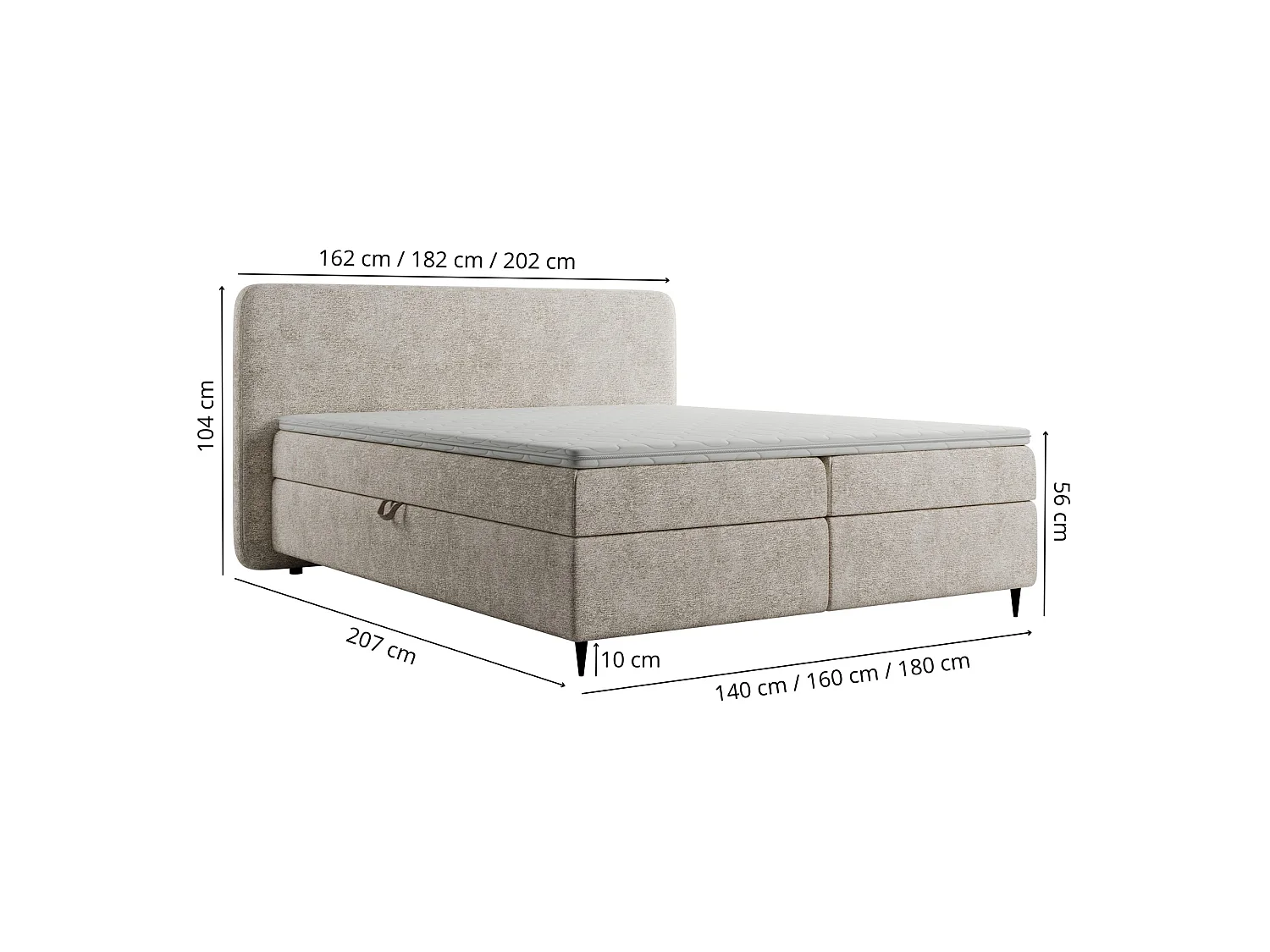 Lit continental Boho II avec coffre, beige clair, 140x200 cm