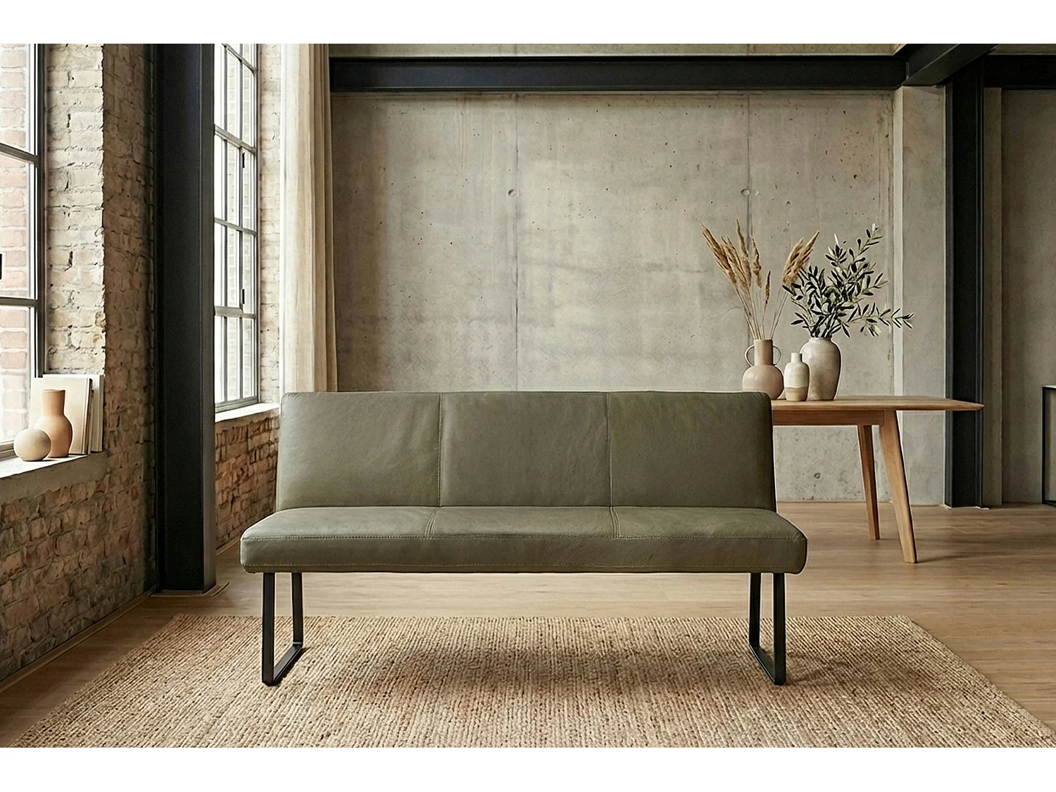 Polsterbank - Grün Leder - ELEEN