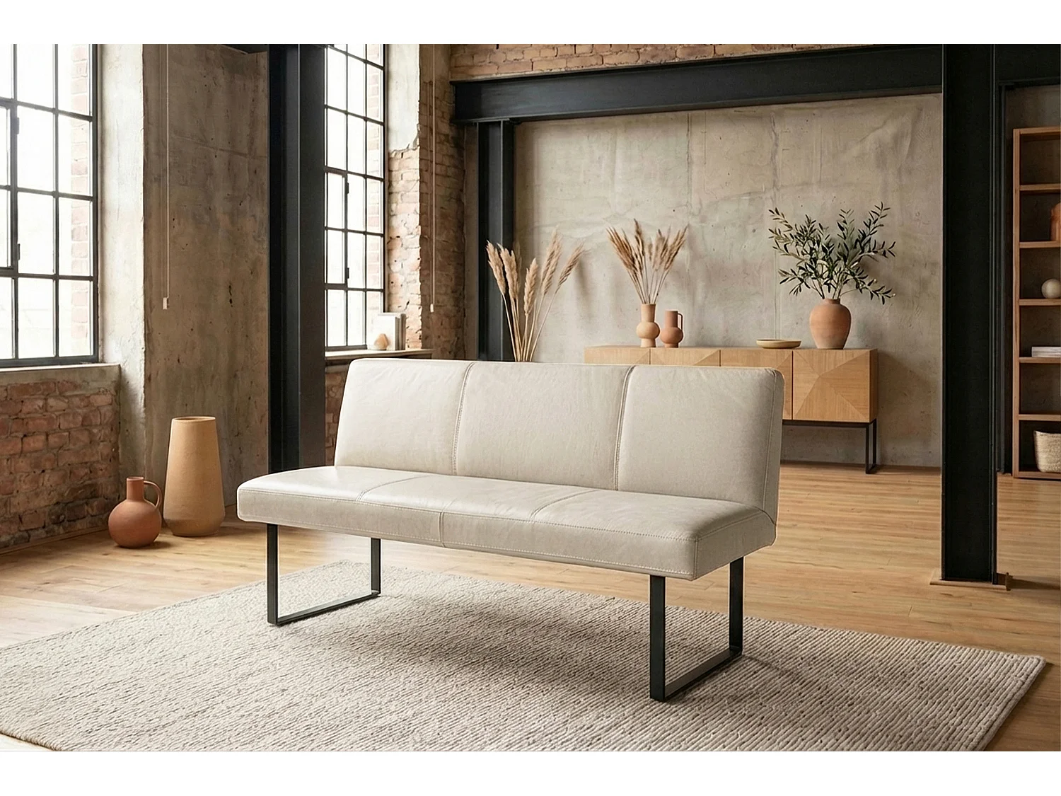 Polsterbank - Hellgrau Leder - ELEEN