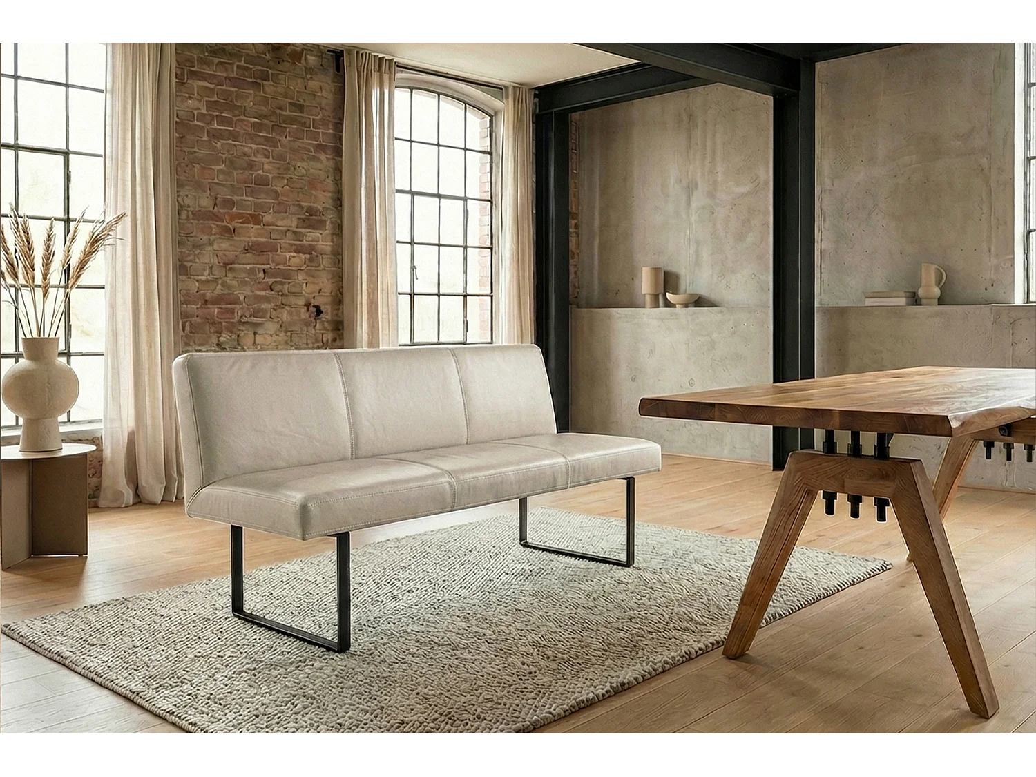 Polsterbank - Hellgrau Leder - ELEEN