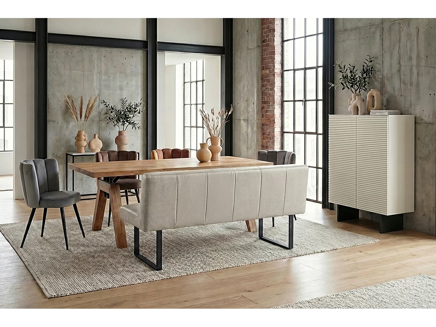 Polsterbank - Hellgrau Leder - ELEEN