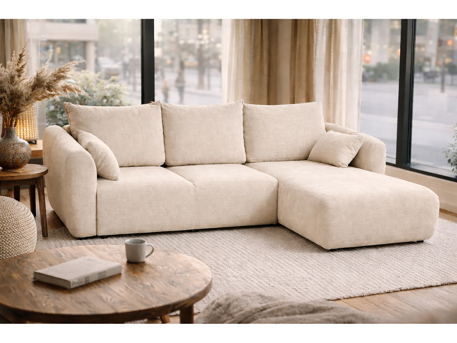 Canapé d’angle Santi avec fonction couchage et coffre – 255×165 cm – moderne, convertible, confortable pour le salon