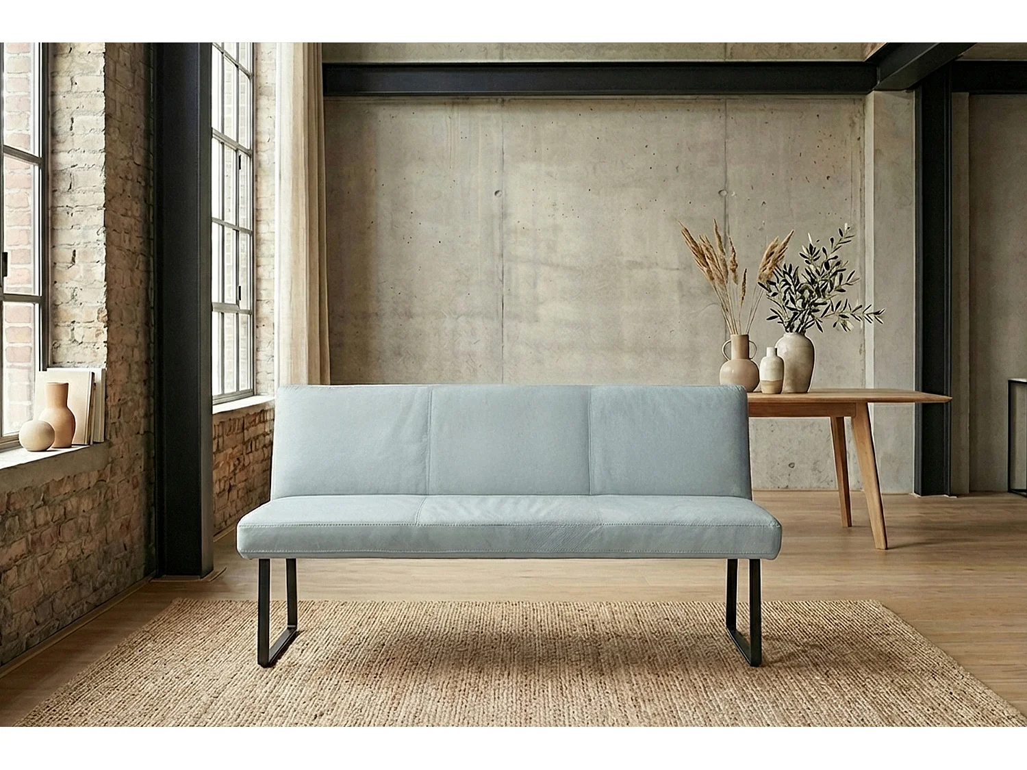 Polsterbank - Hellblau Leder - ELEEN