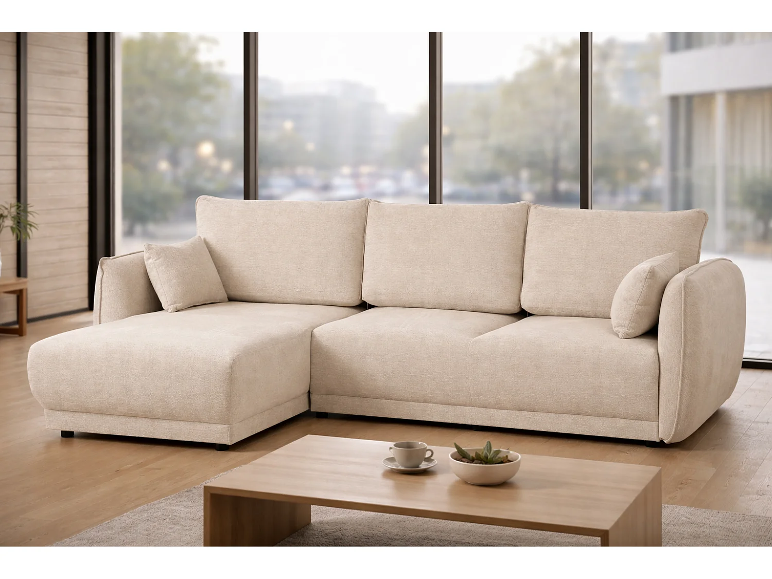 Canapé d’angle Mossa gauche convertible avec coffre – canapé moderne pour salon 2 en 1