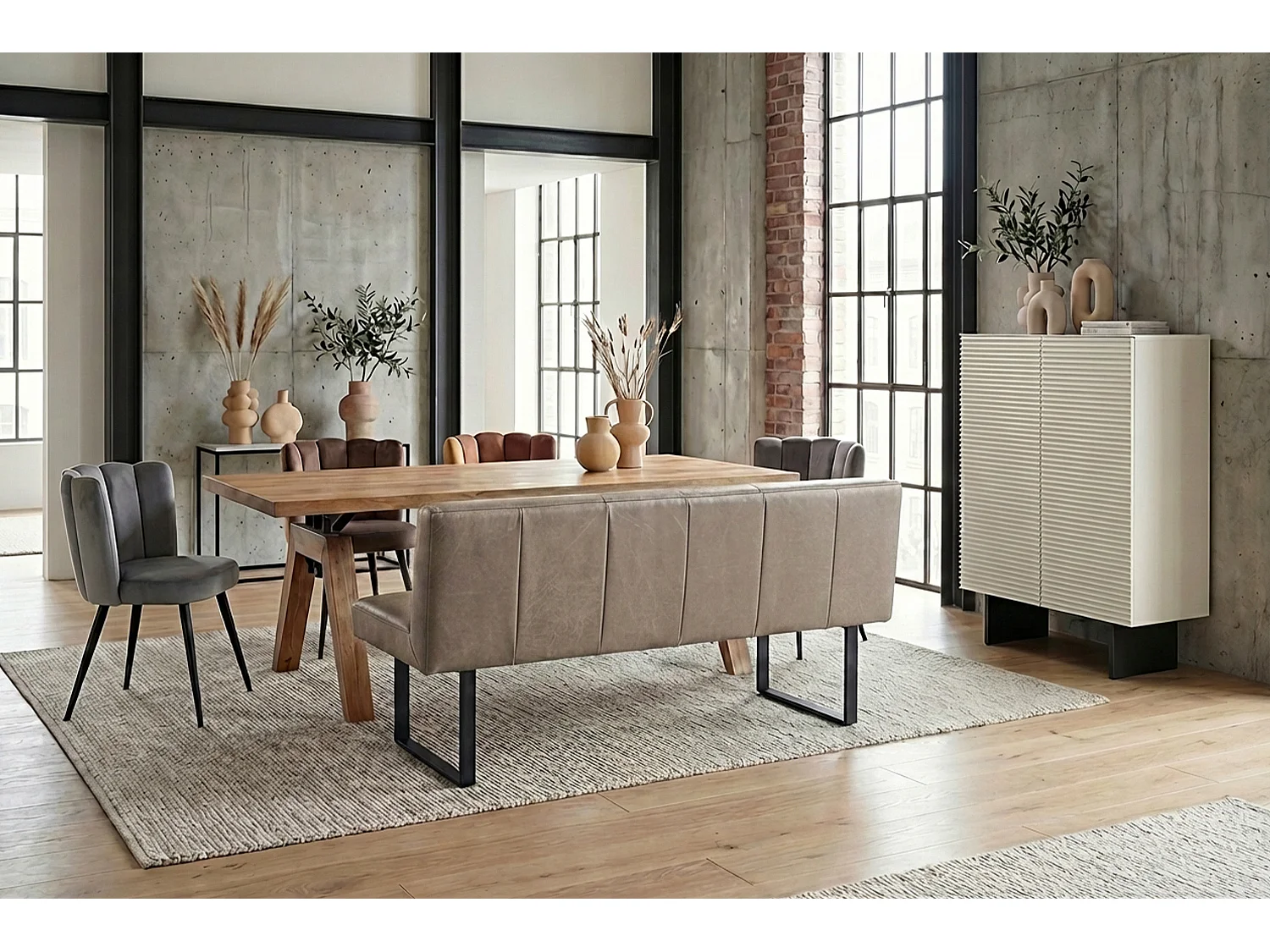 Polsterbank - Grau Leder - ELEEN