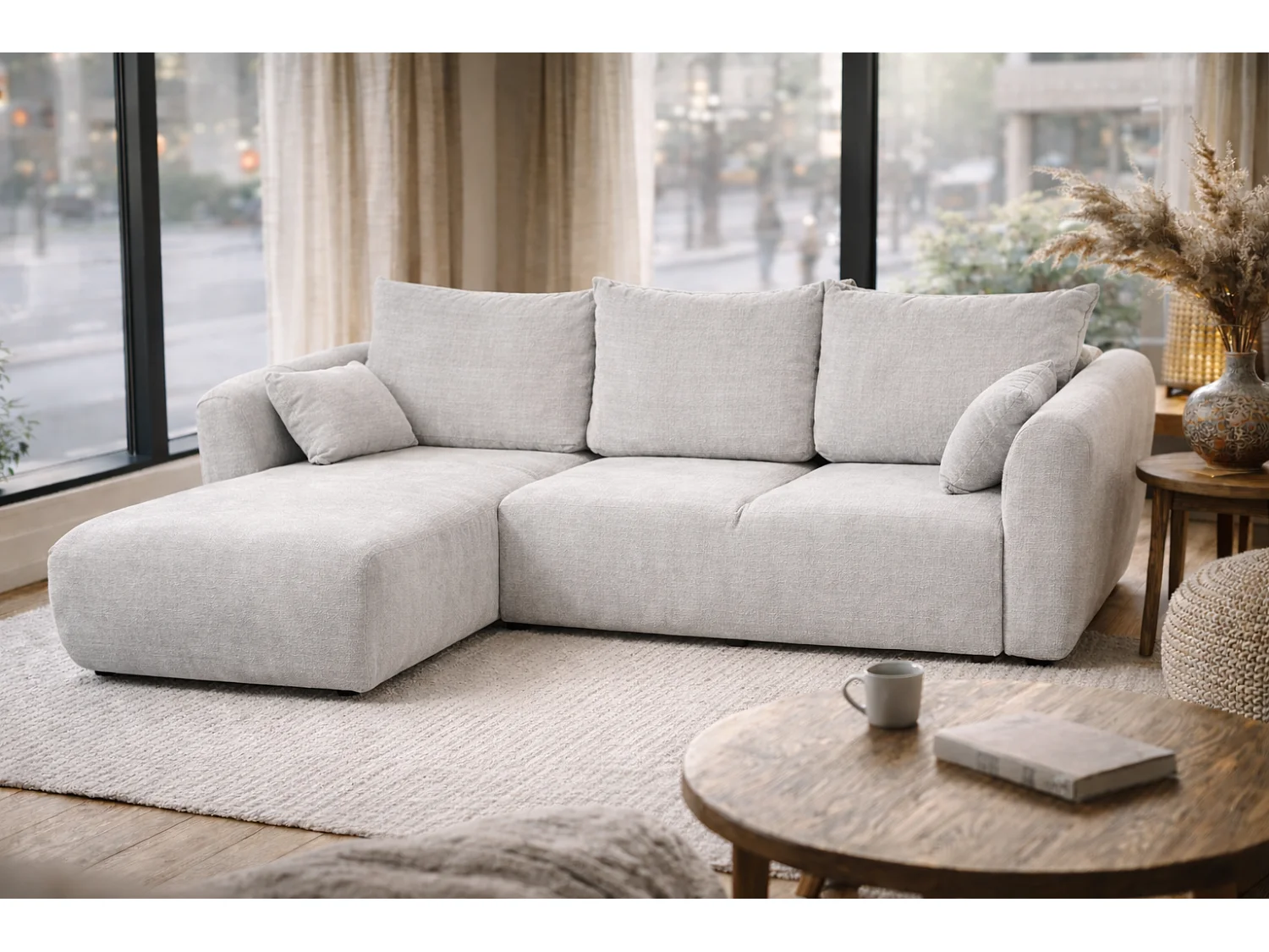 Canapé d’angle Santi avec fonction couchage et coffre – 255×165 cm – moderne, convertible, confortable pour le salon