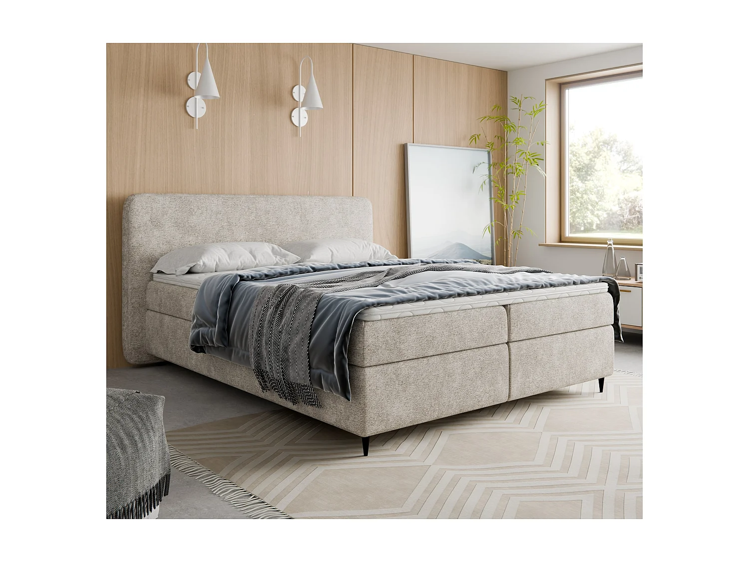 Boxspringbett BOHO II 180x200 Bouclé Beige inkl. Topper, 2 Matratzen & 2 Bettkästen