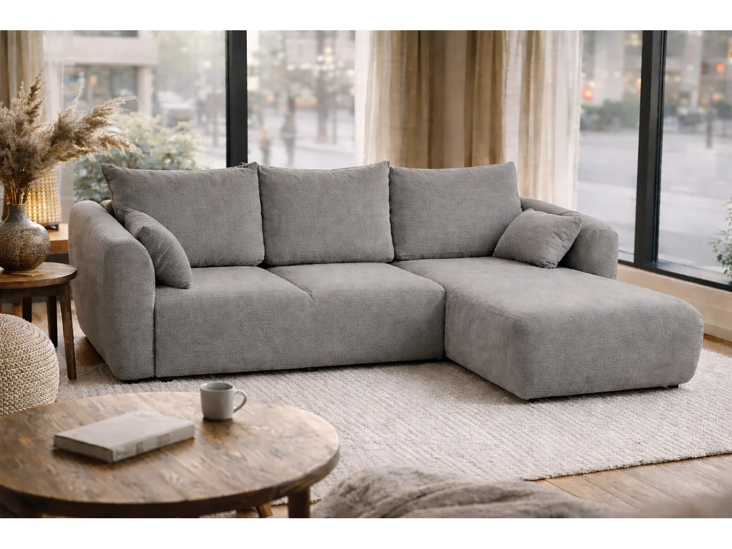 Canapé d’angle Santi avec fonction couchage et coffre – 255×165 cm – moderne, convertible, confortable pour le salon