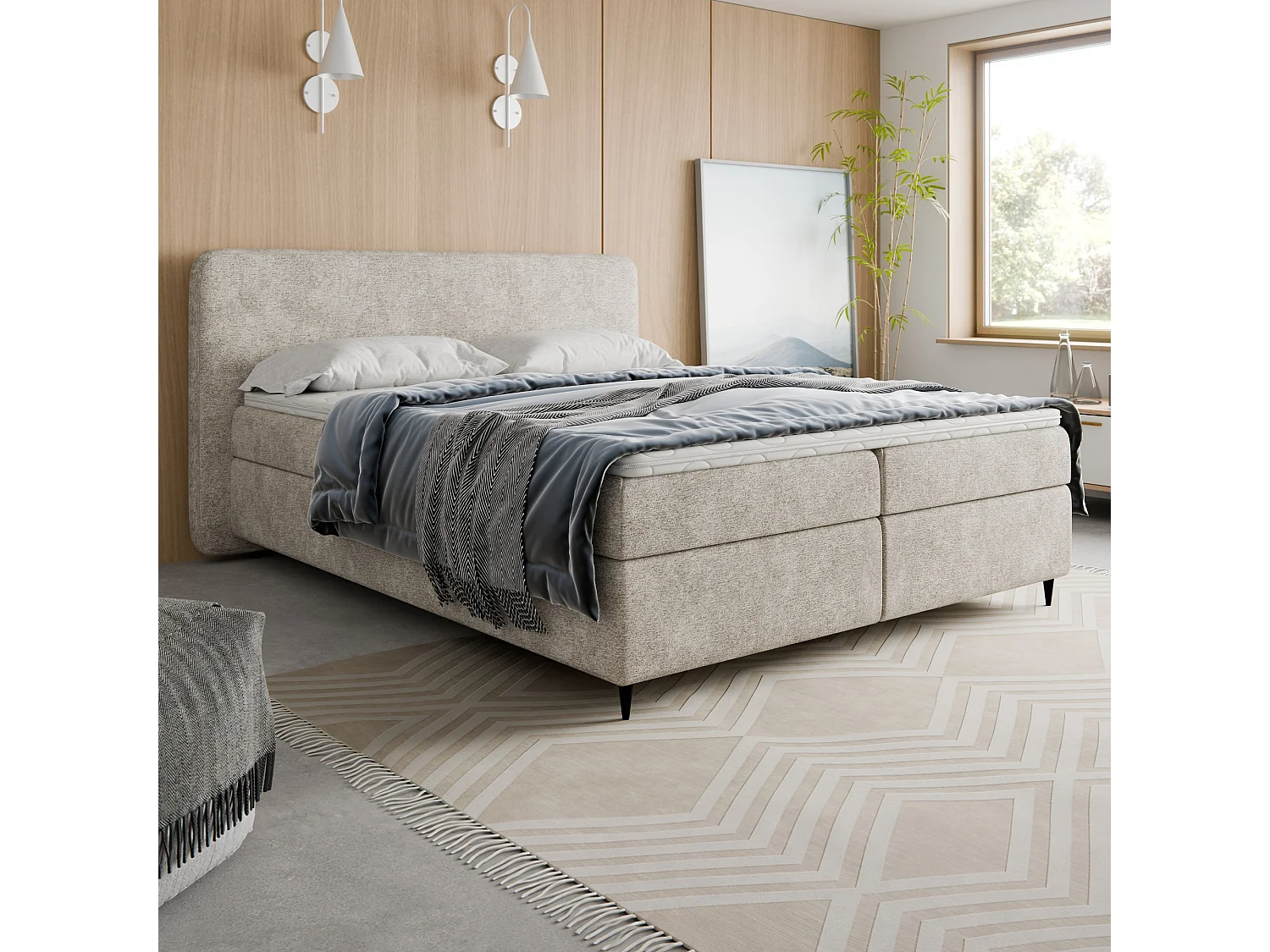 Boxspringbed Boho II met opbergruimte, beige, 160x200 cm