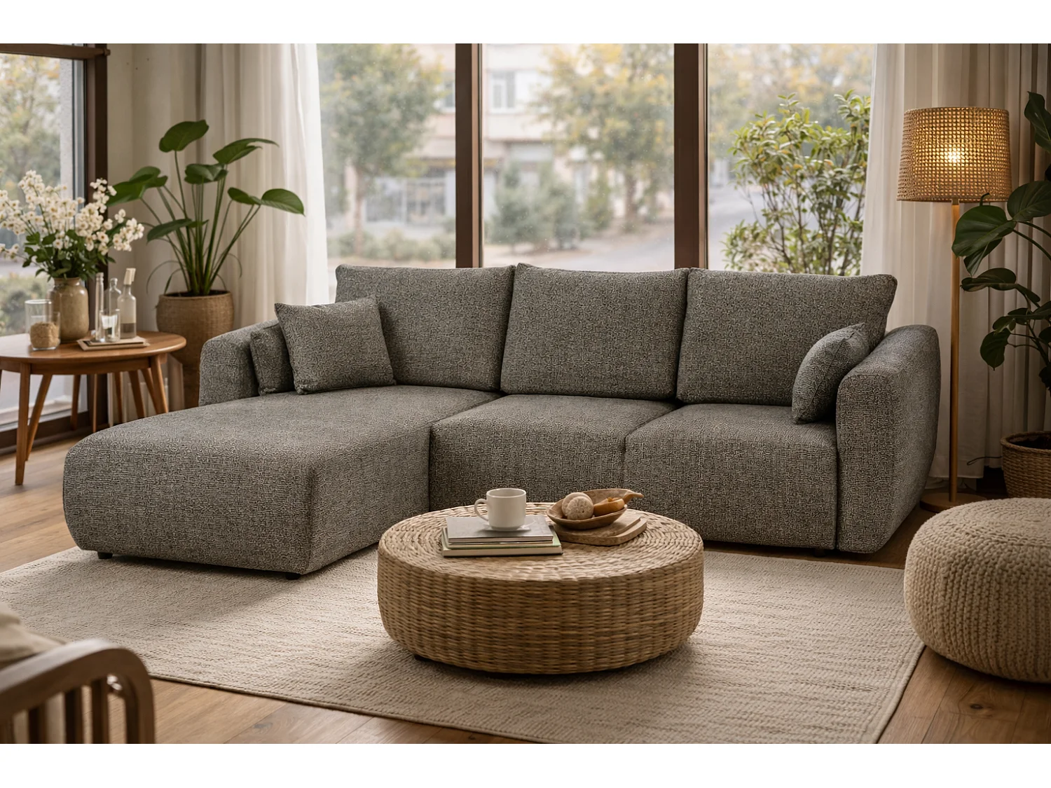 Canapé d’angle Santi avec fonction couchage et coffre – 255×165 cm – moderne, convertible, confortable pour le salon