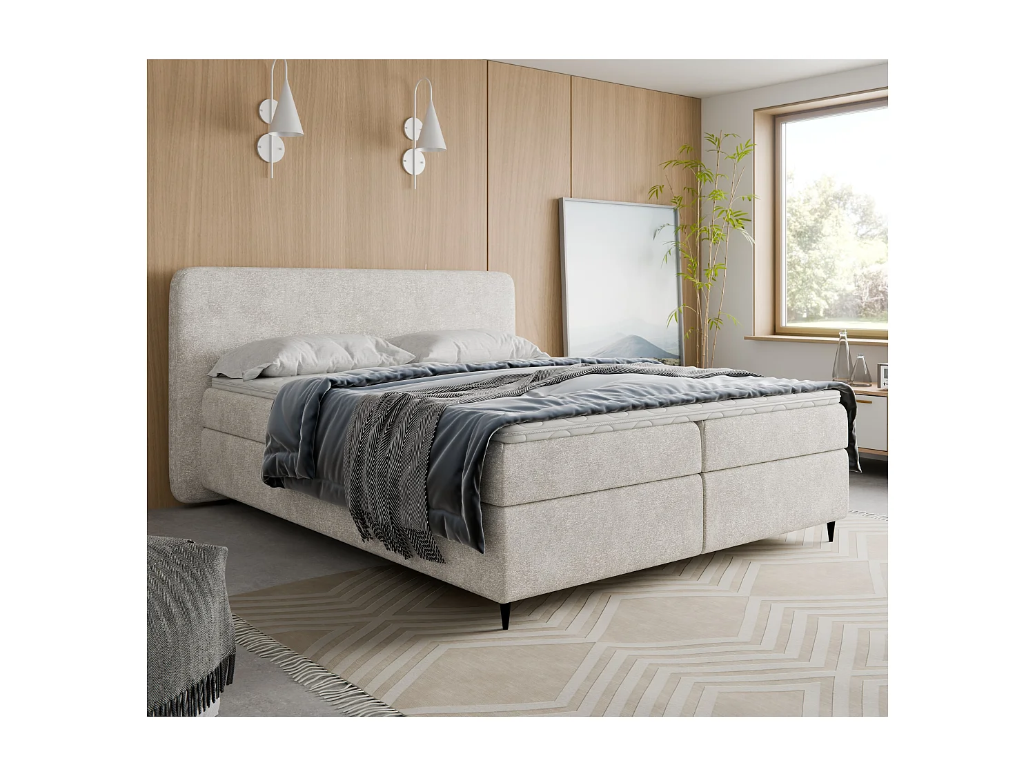 Boxspringbett BOHO II  140x200 Bouclé Cremeweiß inkl. Topper, 2 Matratzen & 2 Bettkästen