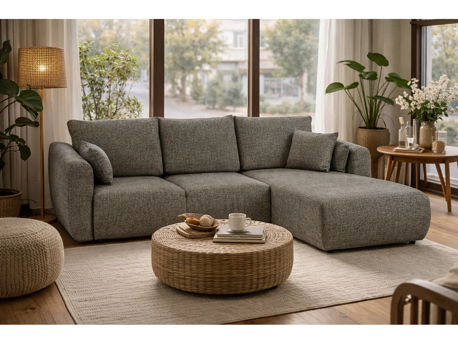 Divano angolare Santi con funzione letto e contenitore – 255×165 cm – moderno, trasformabile, comodo per il soggiorno