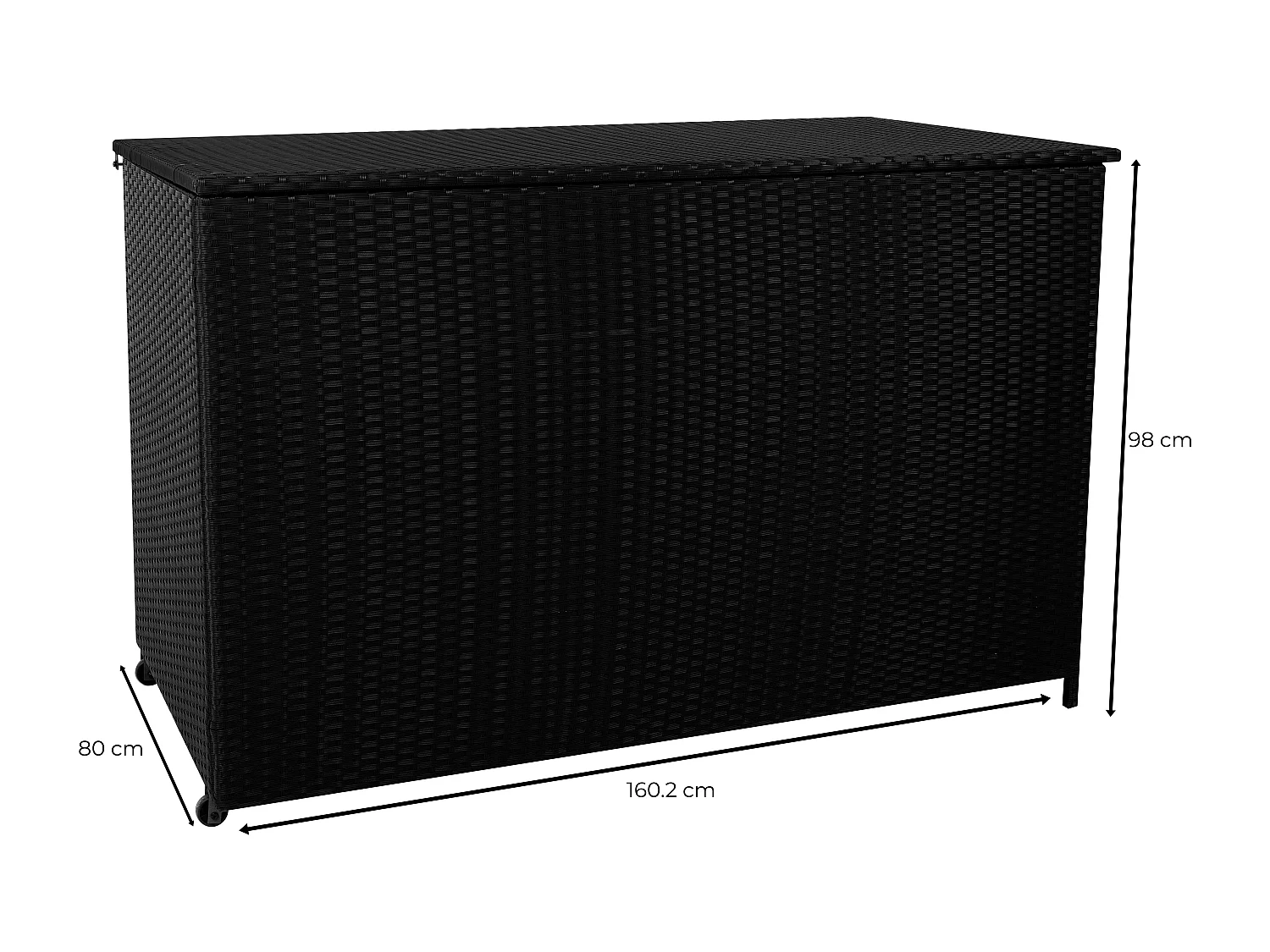 Baú de arrumação em Rattan 996L Preto, Baú grande para almofadas de jardim, impermeável com forro interior, tampa com pistões, resistente aos raios UV