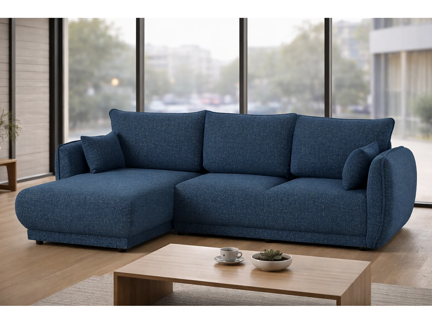 Canapé d’angle Mossa gauche convertible avec coffre – canapé moderne pour salon 2 en 1