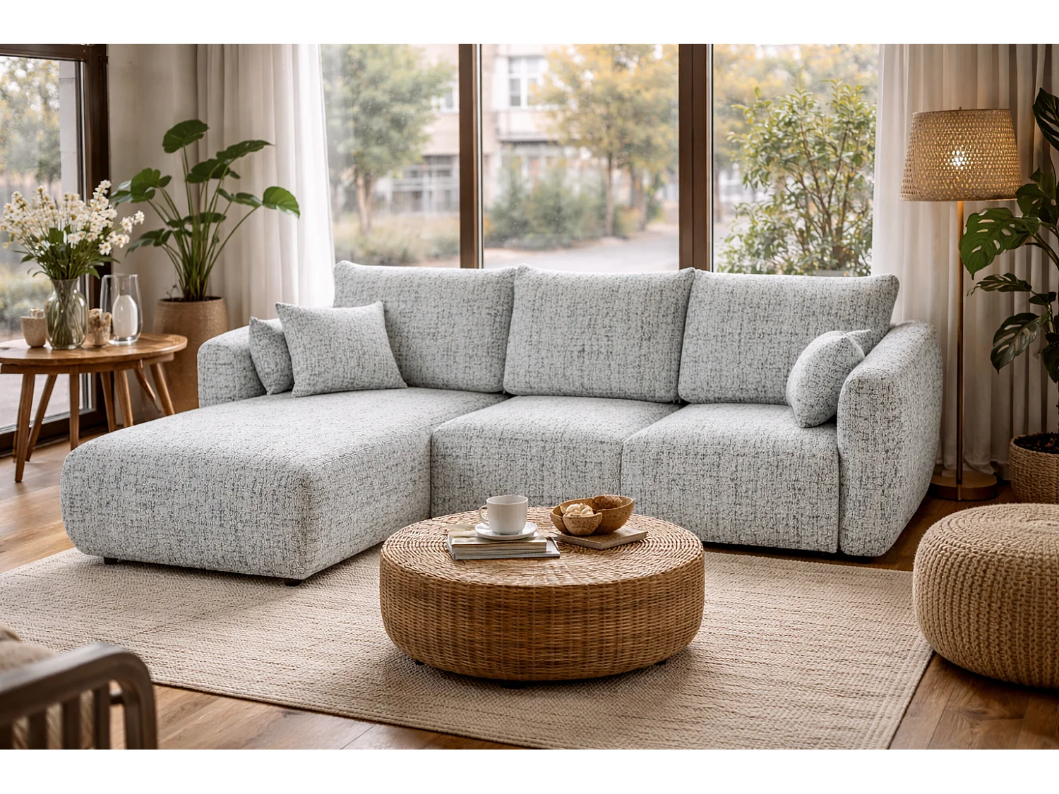 Canapé d’angle Santi avec fonction couchage et coffre – 255×165 cm – moderne, convertible, confortable pour le salon