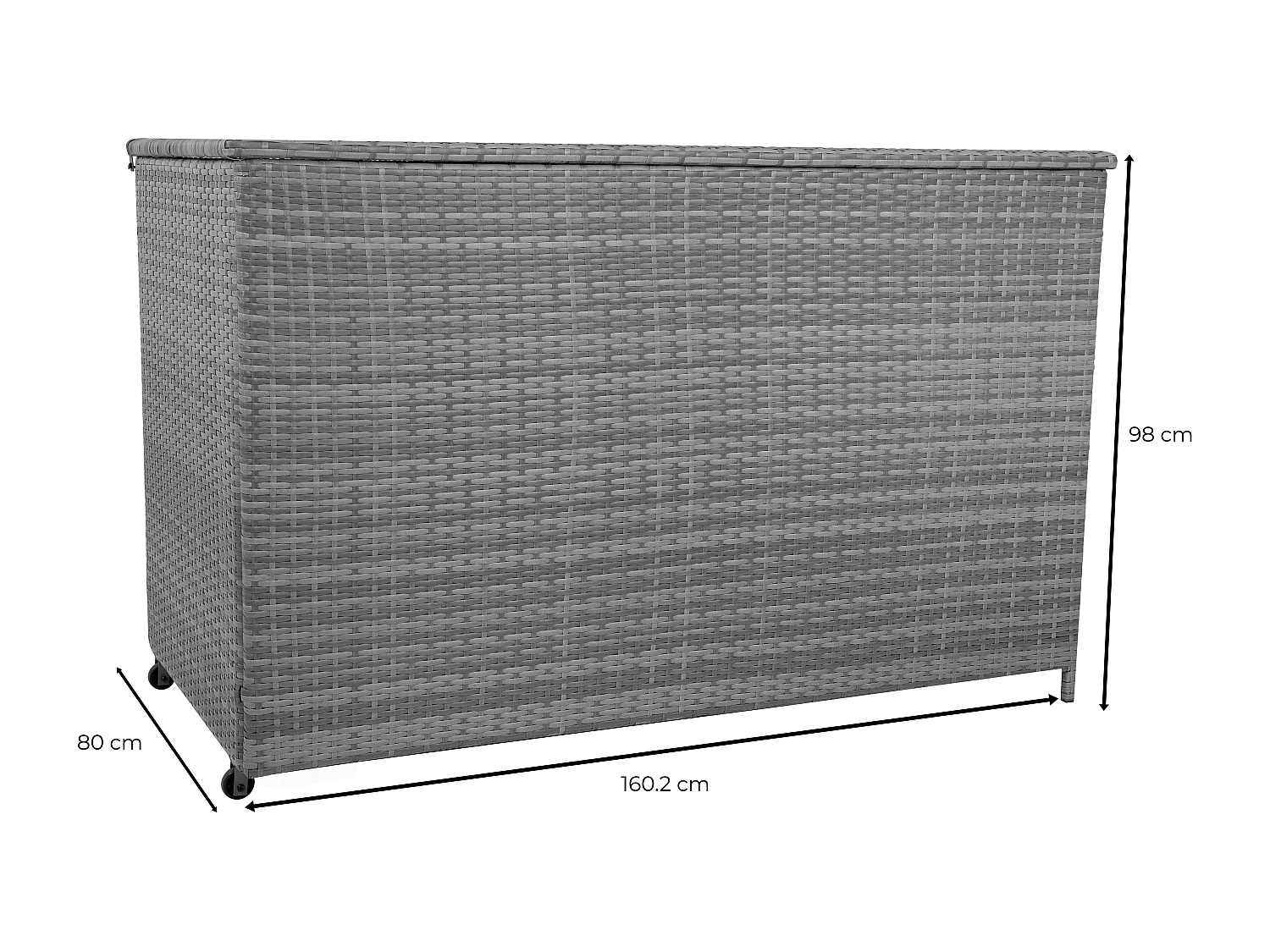 Baú de arrumação em Rattan 996L Cinzento, Baú grande para almofadas de jardim, impermeável com forro interior, tampa com pistões, resistente aos raios UV