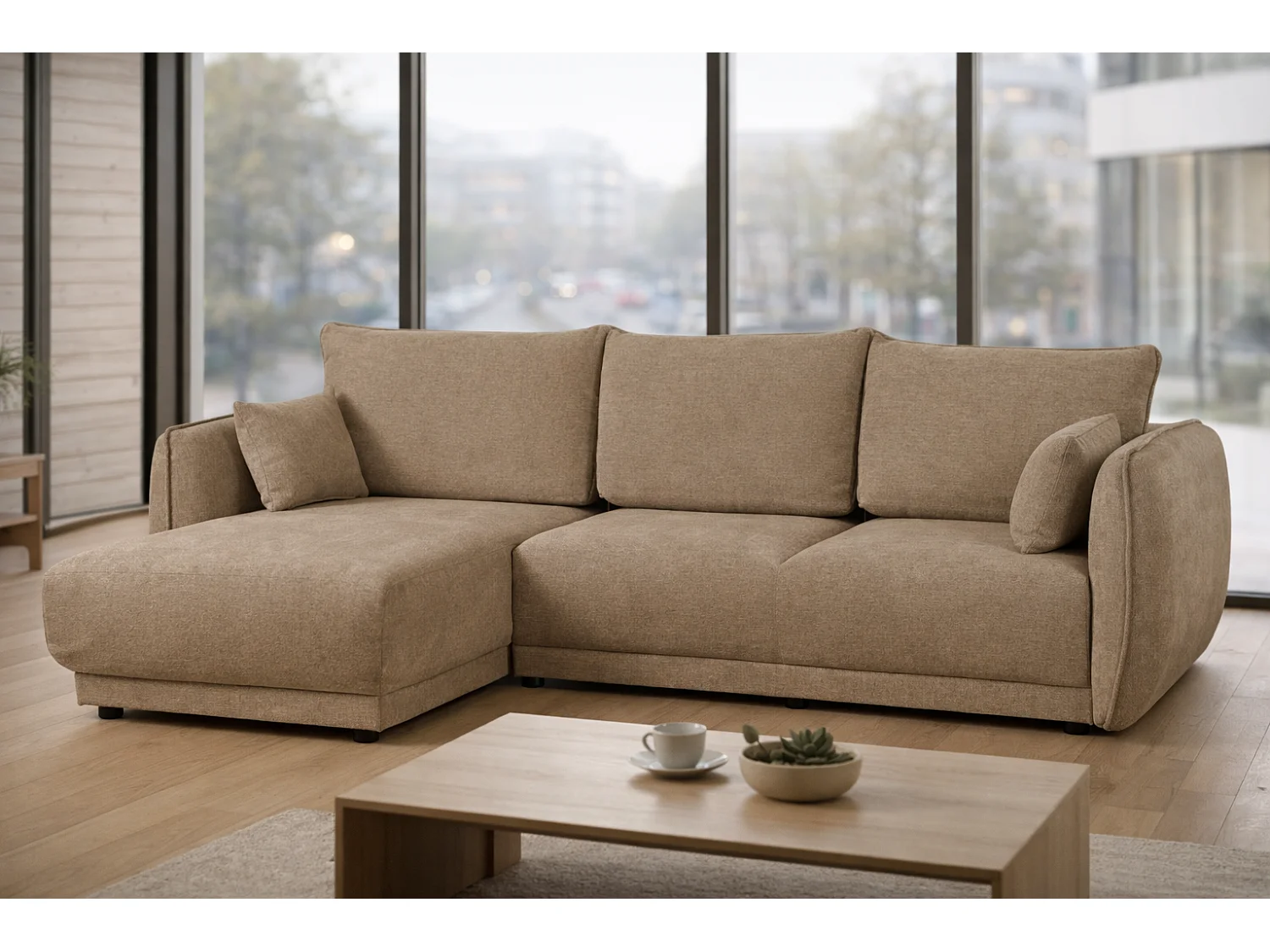 Canapé d’angle Mossa gauche convertible avec coffre – canapé moderne pour salon 2 en 1