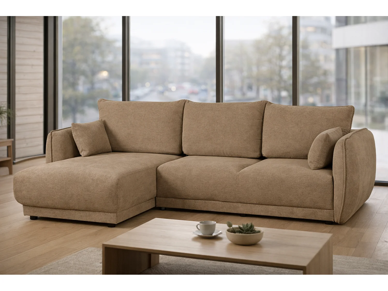 Canapé d’angle Mossa gauche convertible avec coffre – canapé moderne pour salon 2 en 1