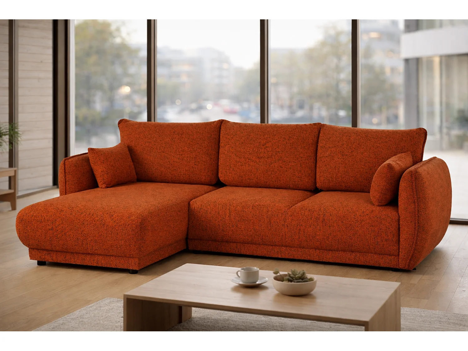 Canapé d’angle Mossa gauche convertible avec coffre – canapé moderne pour salon 2 en 1