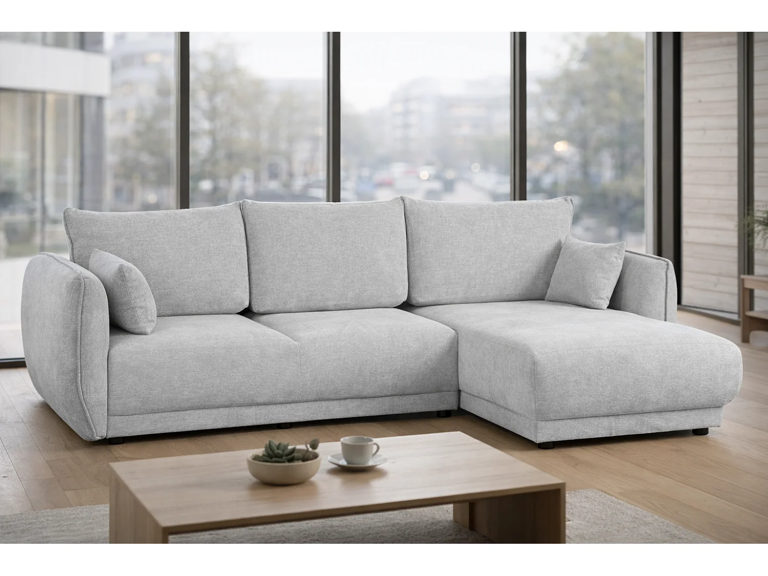 Canapé d’angle Mossa droit convertible avec coffre – canapé moderne pour salon 2 en 2