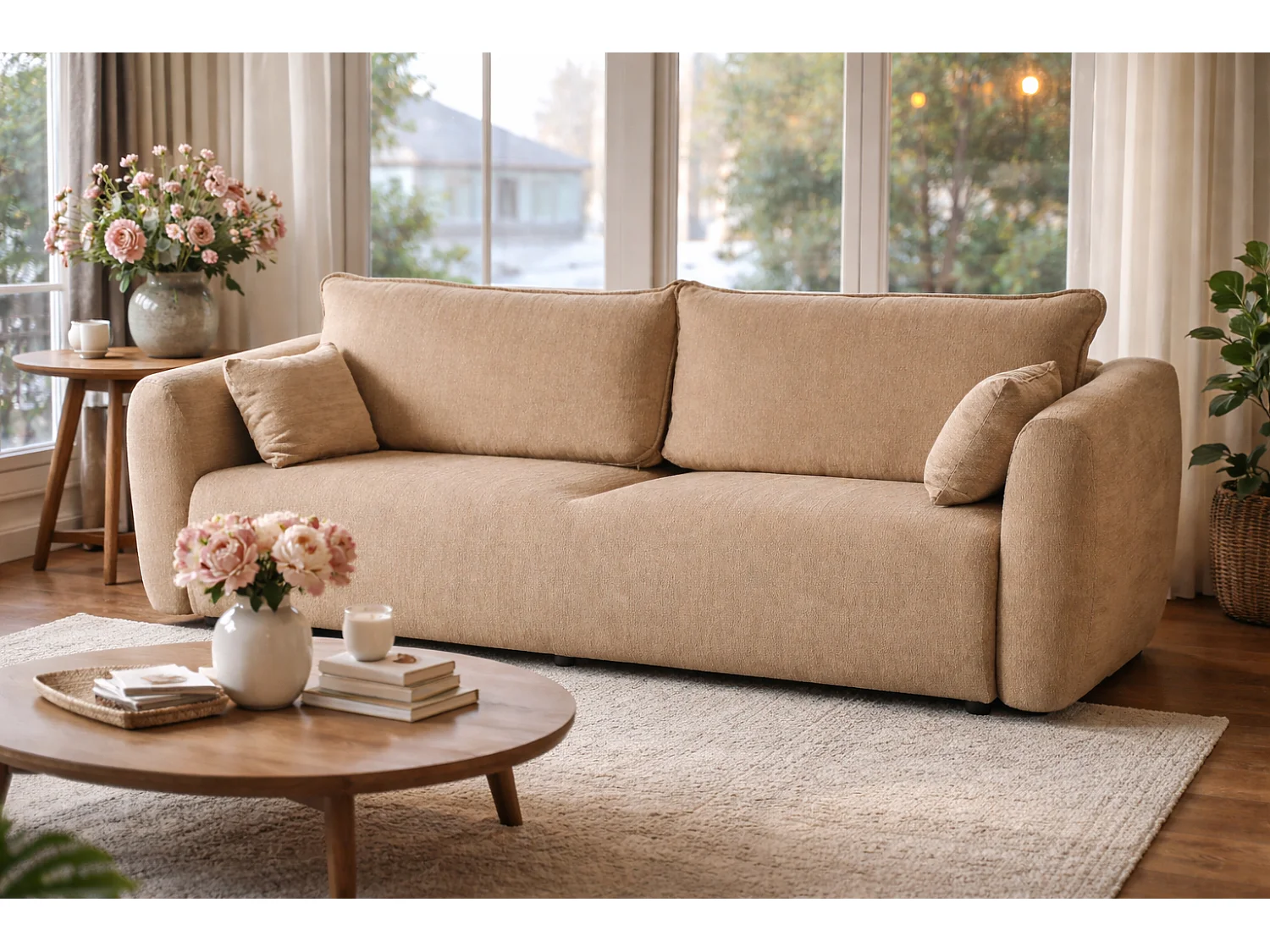 Canapé Santi avec fonction couchage et coffre – canapé moderne et confortable pour le salon