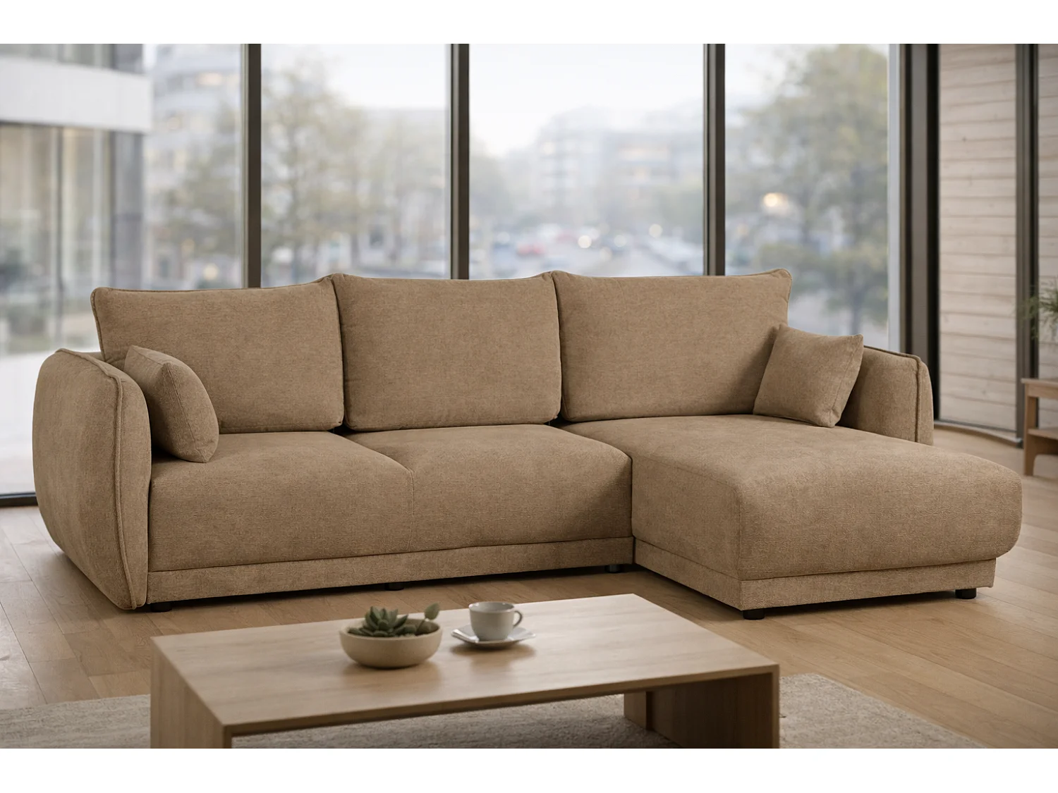 Canapé d’angle Mossa droit convertible avec coffre – canapé moderne pour salon 2 en 2