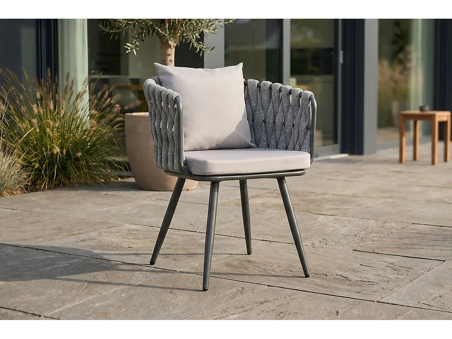 Gartenstuhl - Hellgrau Metall, Kunststoff - LUSHA