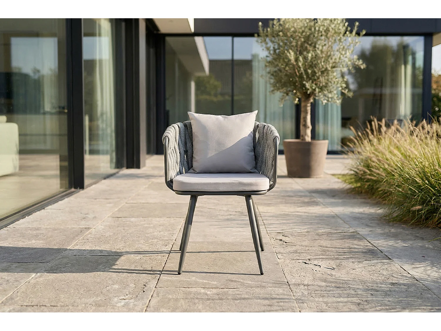 Gartenstuhl - Hellgrau Metall, Kunststoff - LUSHA