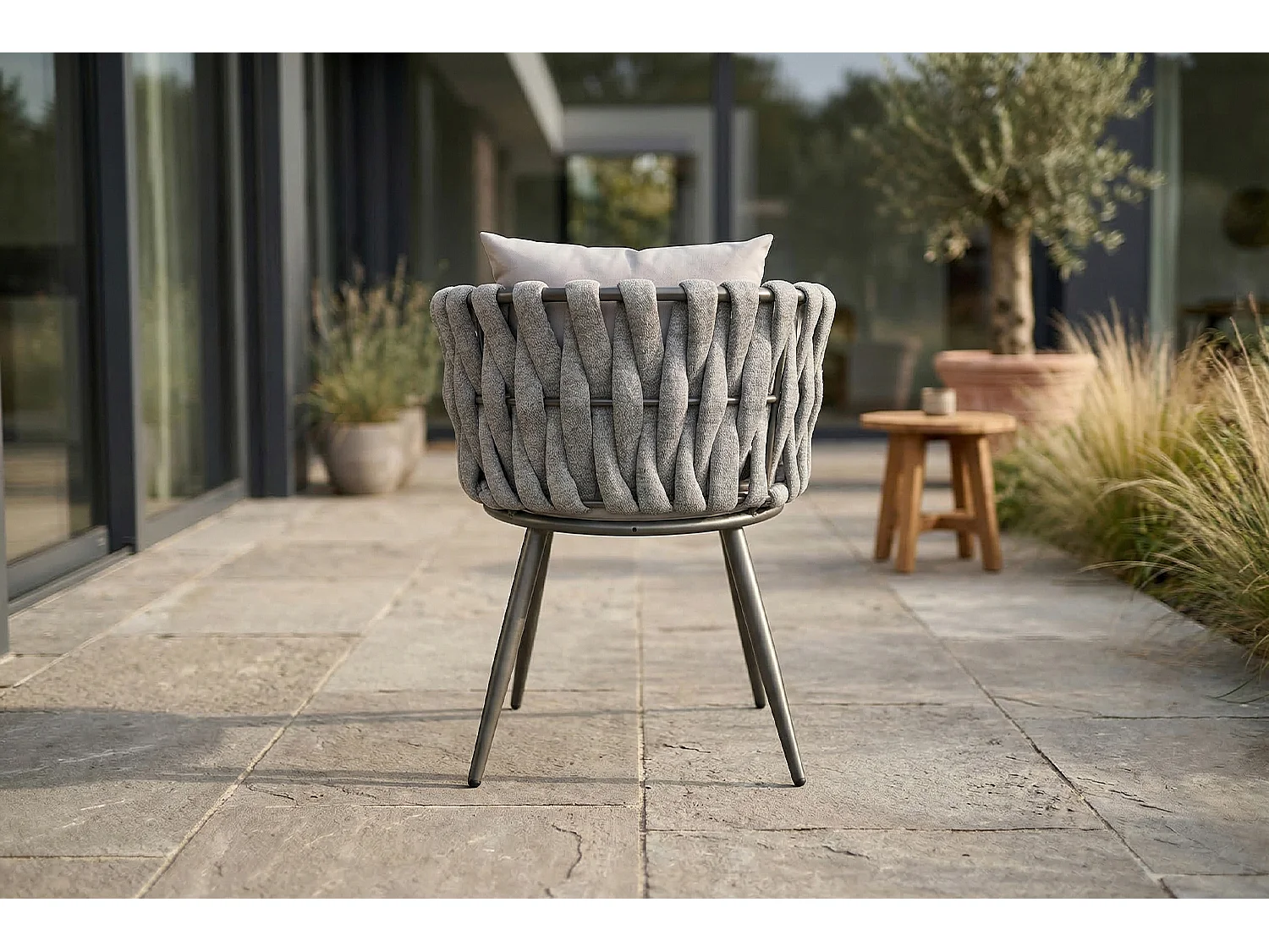 Gartenstuhl - Hellgrau Metall, Kunststoff - LUSHA