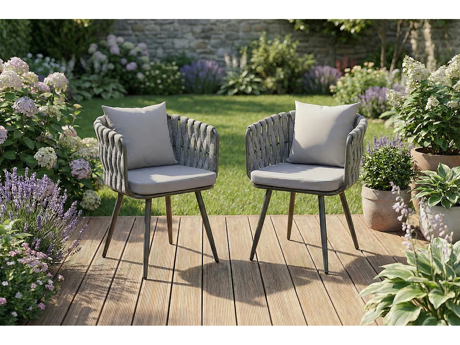 Gartenstuhl - Hellgrau Metall, Kunststoff - LUSHA