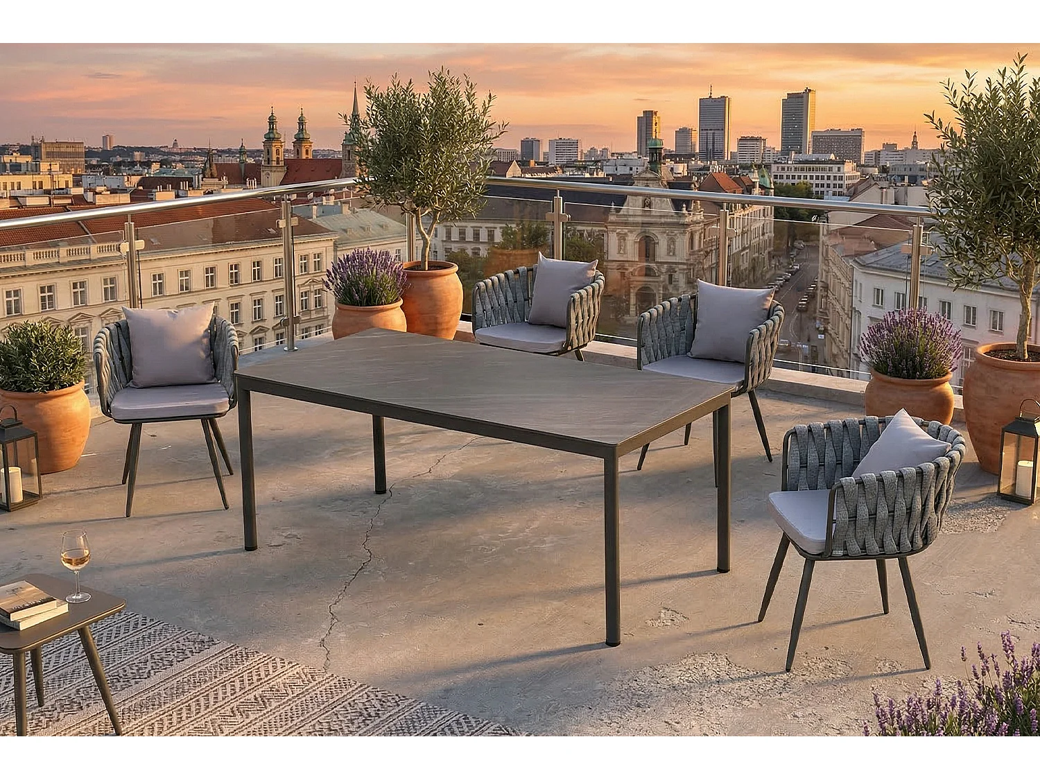 Gartenstuhl - Hellgrau Metall, Kunststoff - LUSHA