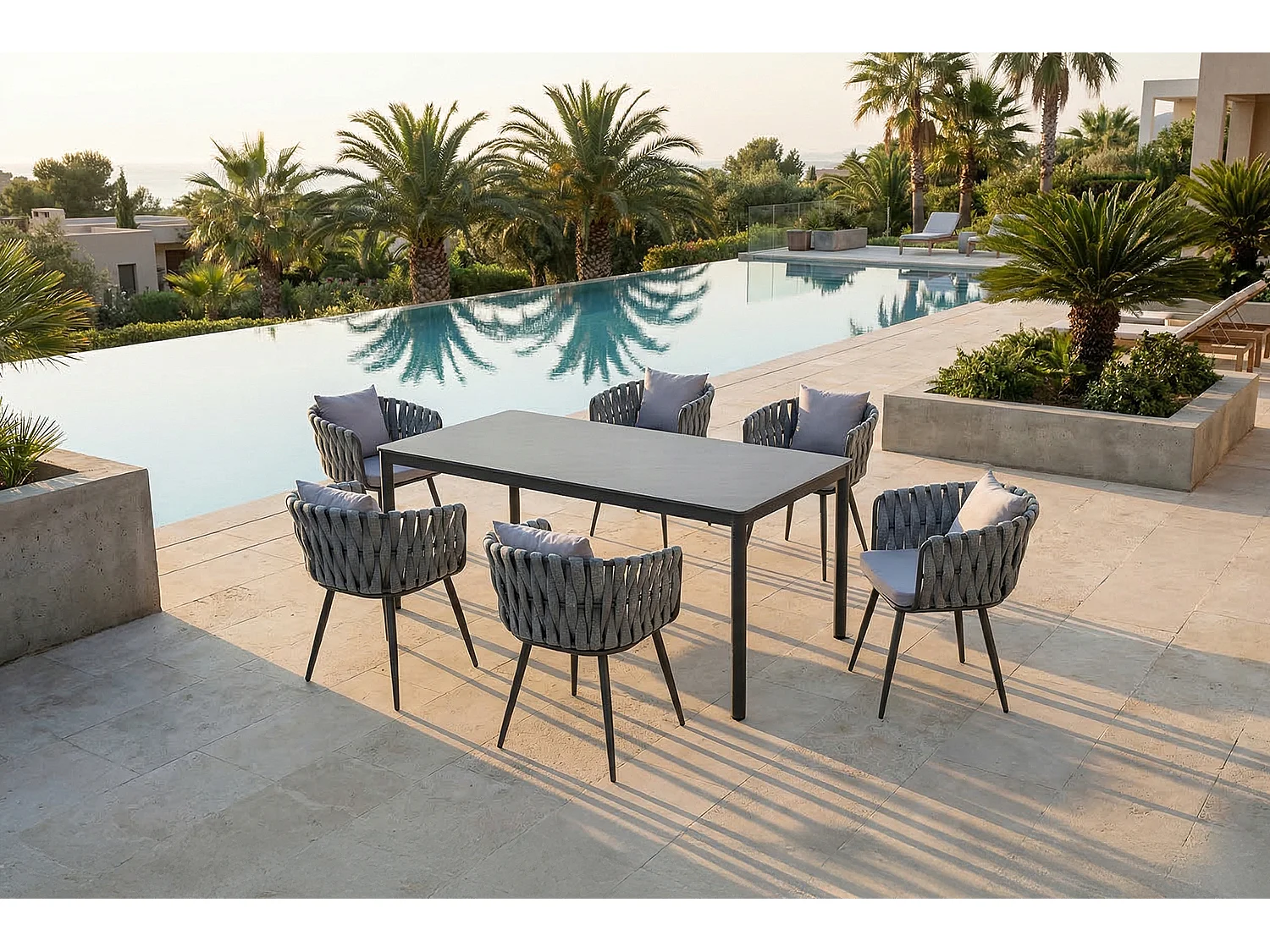 Gartenstuhl - Hellgrau Metall, Kunststoff - LUSHA