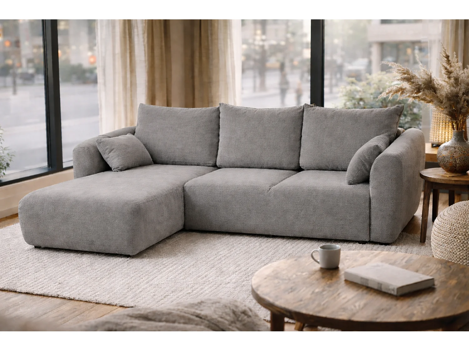 Canapé d’angle Santi avec fonction couchage et coffre – 255×165 cm – moderne, convertible, confortable pour le salon