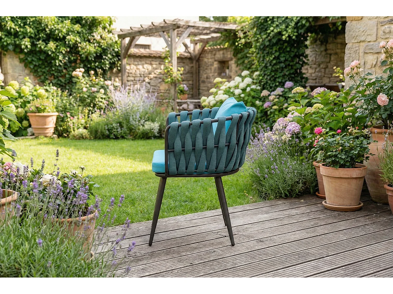 Gartenstuhl - Petrol Metall, Kunststoff - LUSHA