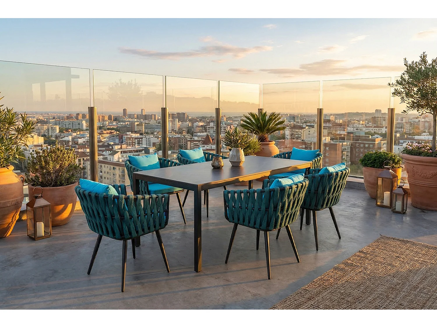 Gartenstuhl - Petrol Metall, Kunststoff - LUSHA