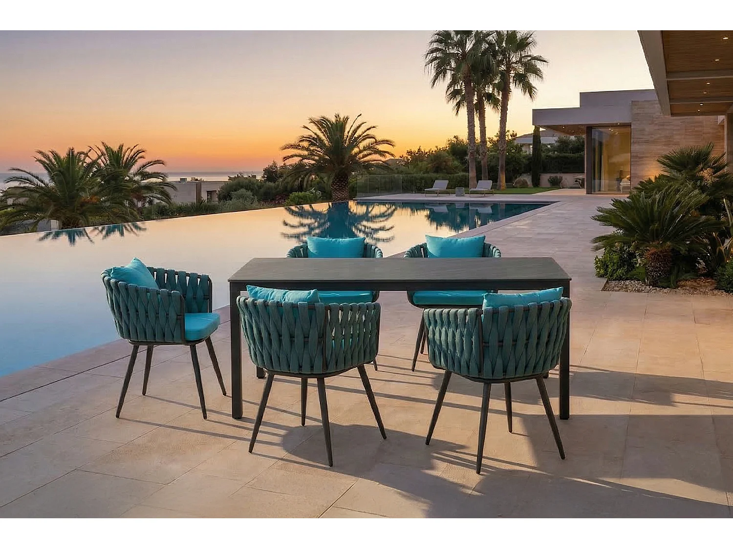 Gartenstuhl - Petrol Metall, Kunststoff - LUSHA