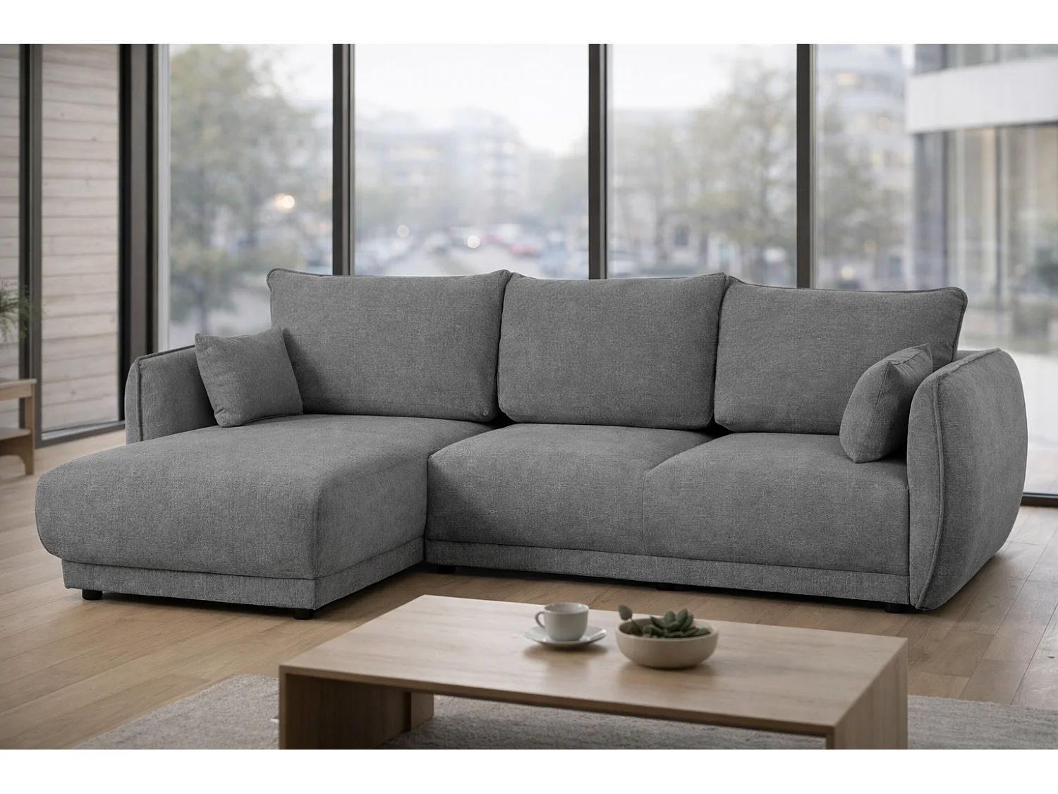 Canapé d’angle Mossa gauche convertible avec coffre – canapé moderne pour salon 2 en 1