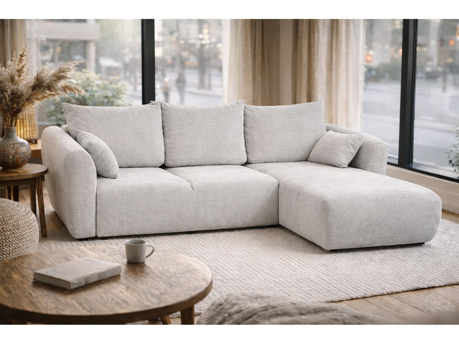 Canapé d’angle Santi avec fonction couchage et coffre – 255×165 cm – moderne, convertible, confortable pour le salon