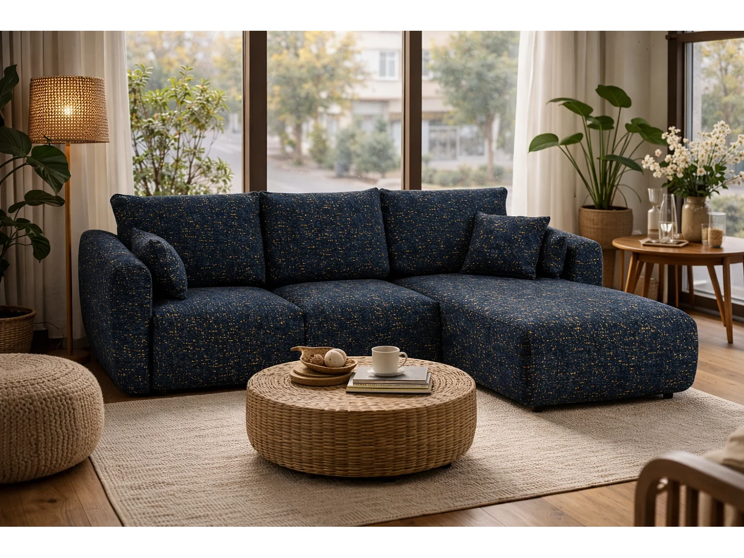 Divano angolare Santi con funzione letto e contenitore – 255×165 cm – moderno, trasformabile, comodo per il soggiorno