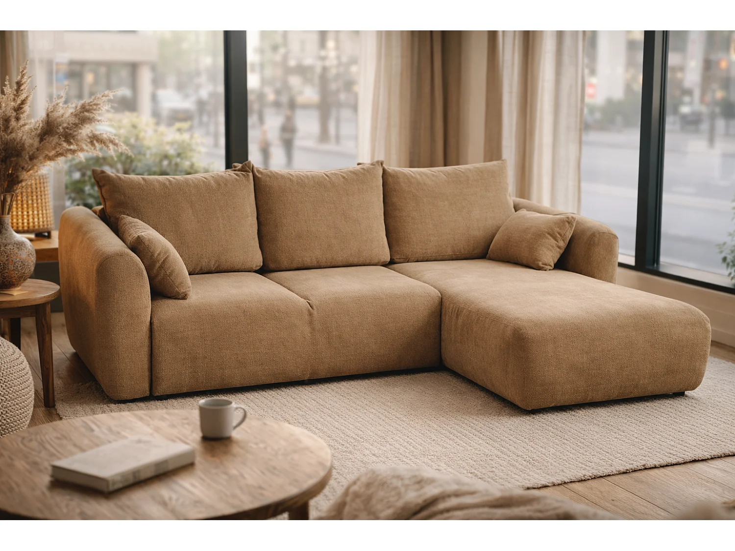 Canapé d’angle Santi avec fonction couchage et coffre – 255×165 cm – moderne, convertible, confortable pour le salon