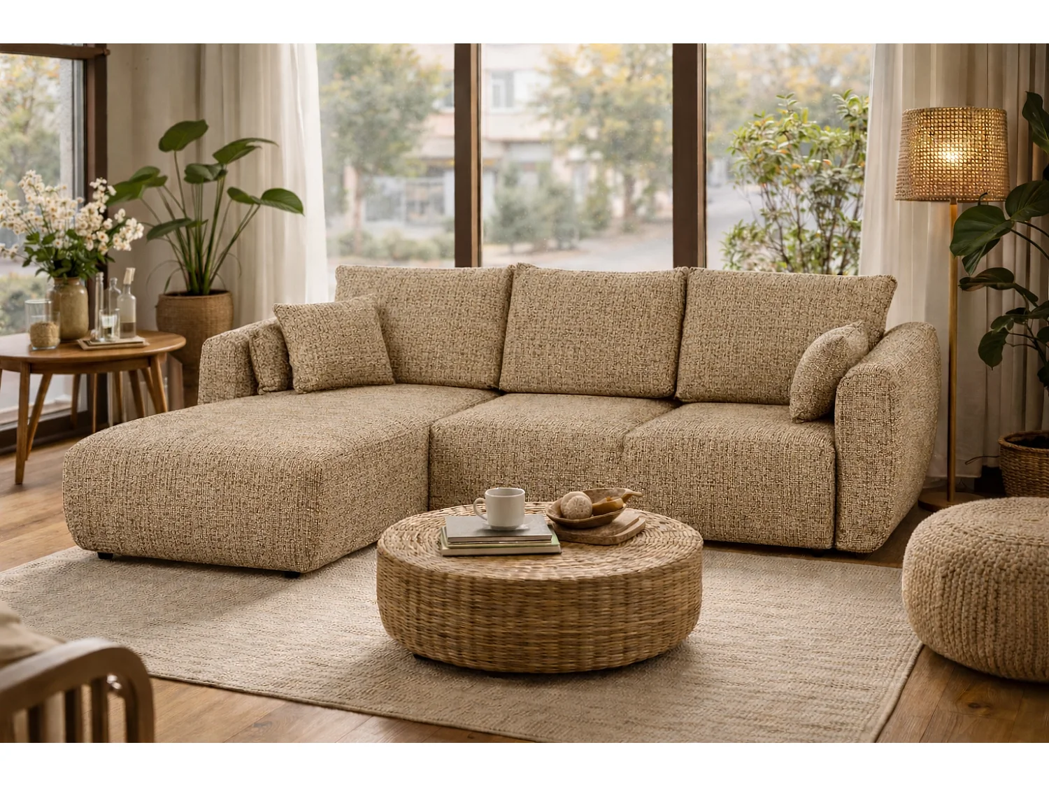 Canapé d’angle Santi avec fonction couchage et coffre – 255×165 cm – moderne, convertible, confortable pour le salon