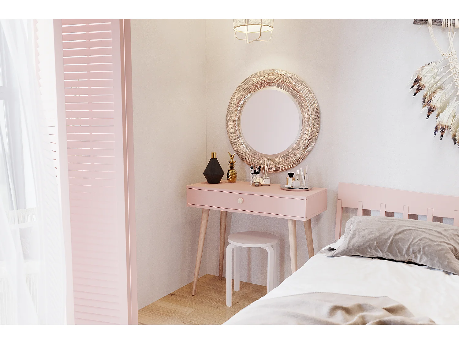 Konsole NATURA, 90 cm, Rosa, mit 1 Schublade