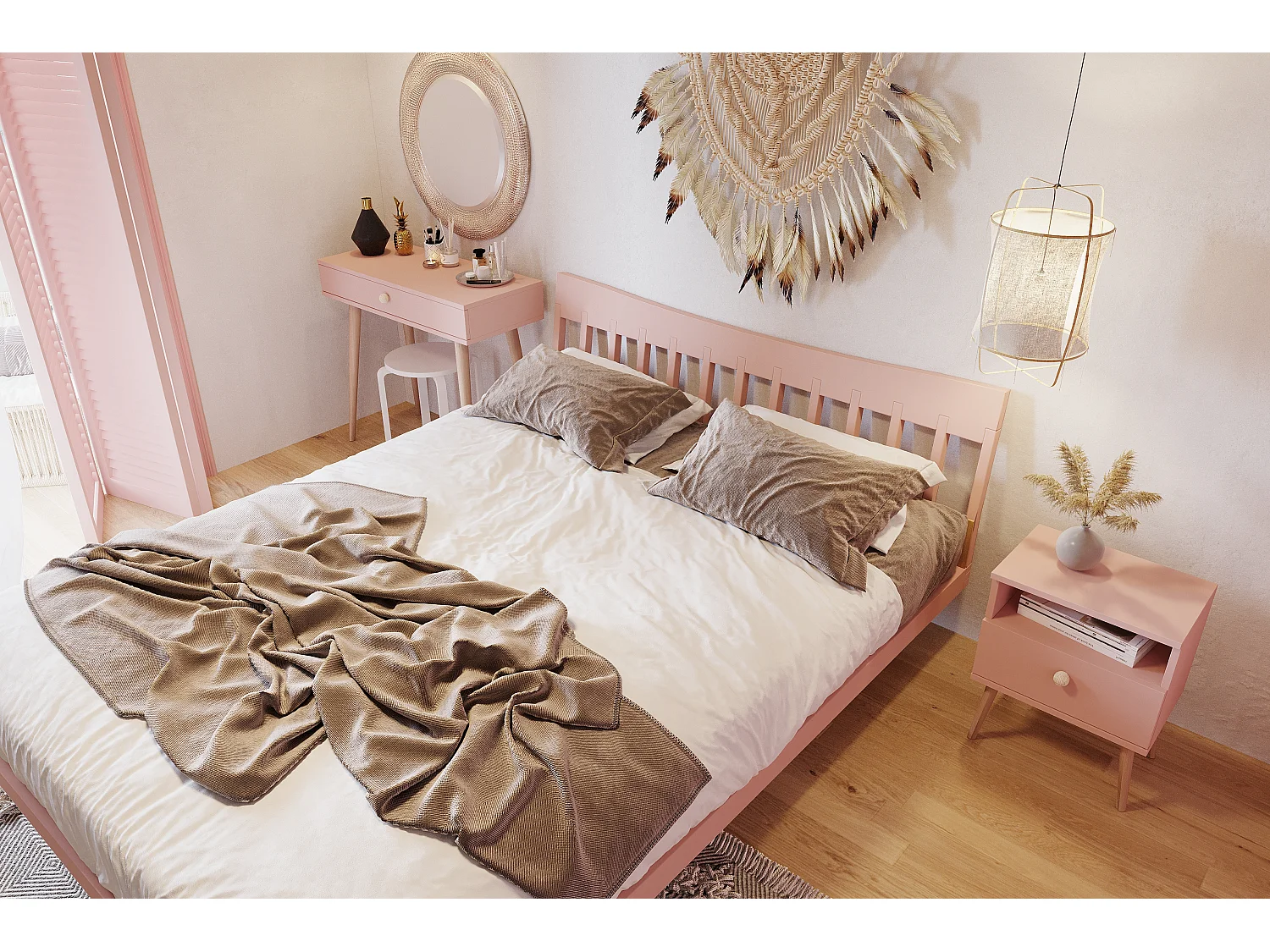 Konsole NATURA, 90 cm, Rosa, mit 1 Schublade