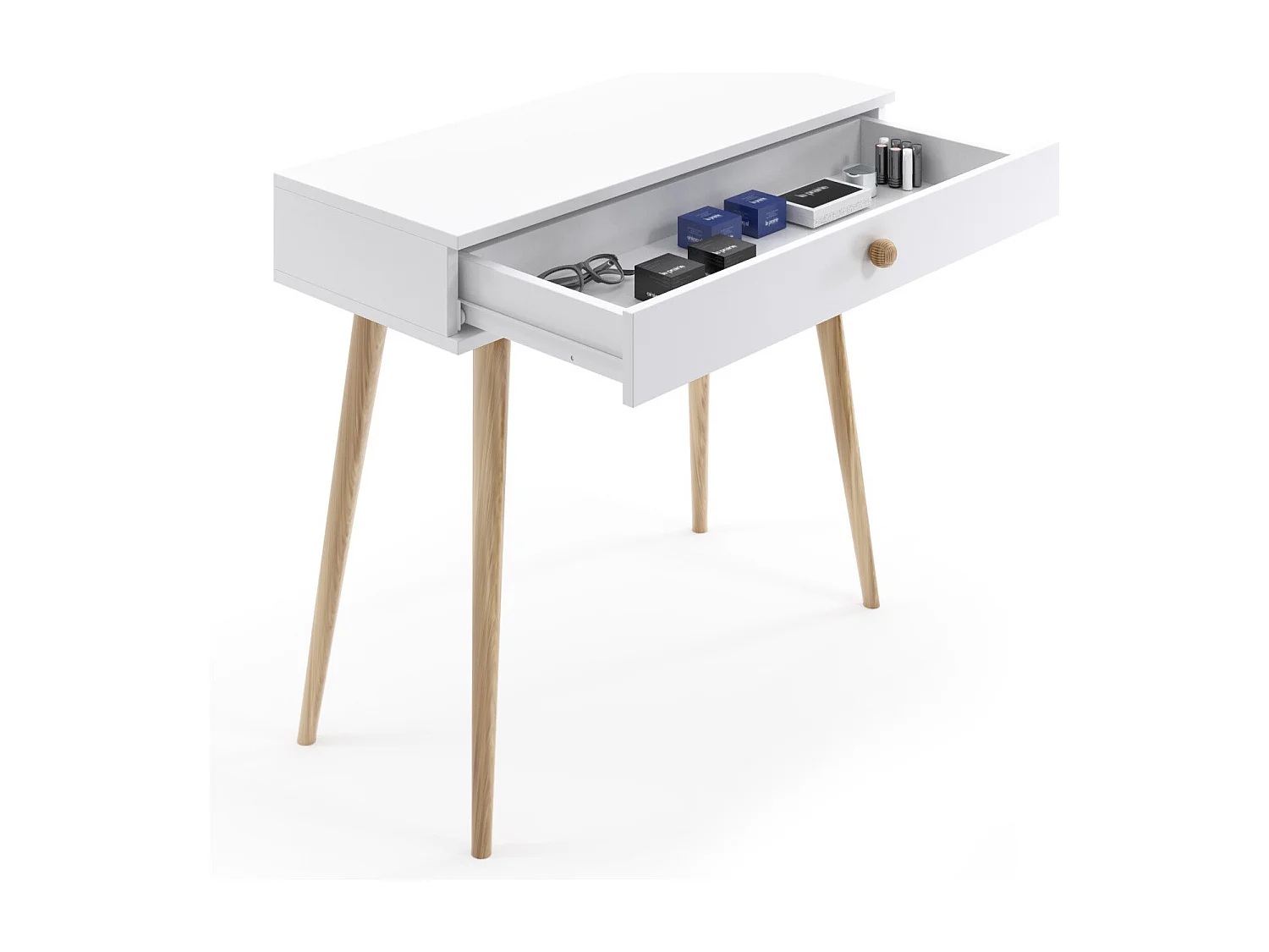 Konsole NATURA, 90 cm, Weiß Matt, mit 1 Schublade