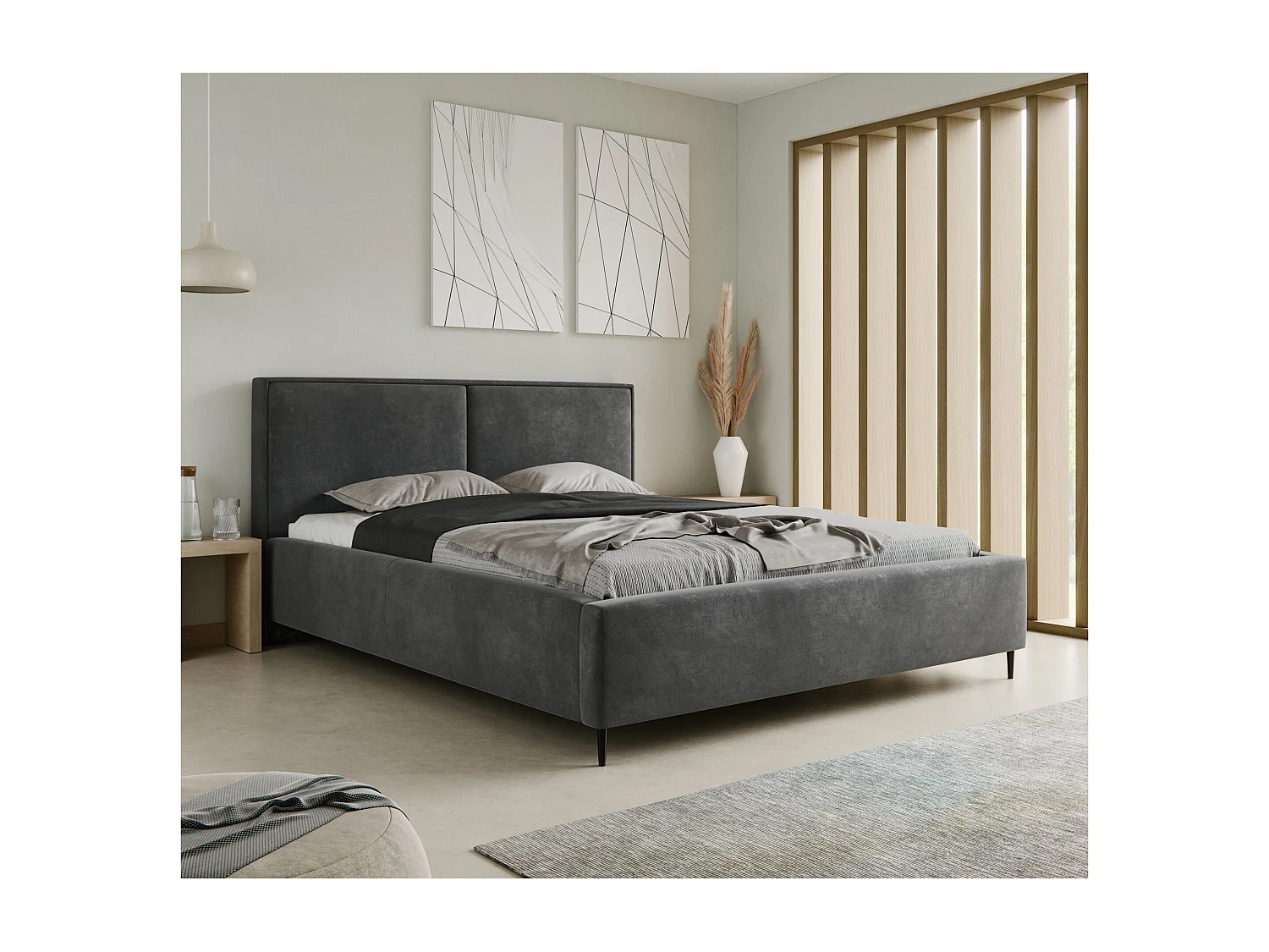 Polsterbett ZEN 120x200 Dunkelgrau Samt mit Bettkasten und Metallrahmen Ohne Matratze