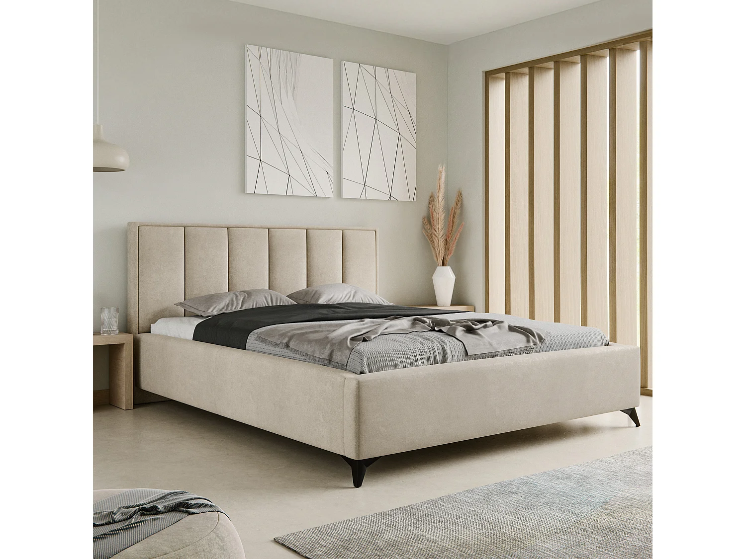 Gestoffeerd bed Lara met opbergruimte, beige, 180x200 cm