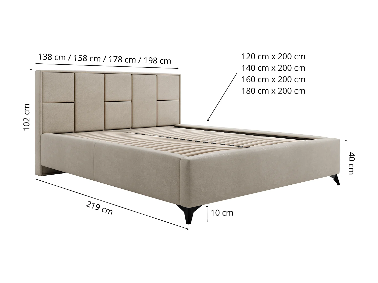 Polsterbett VENICE 140x200 Beige Samt mit Bettkasten und Metallrahmen Ohne Matratze