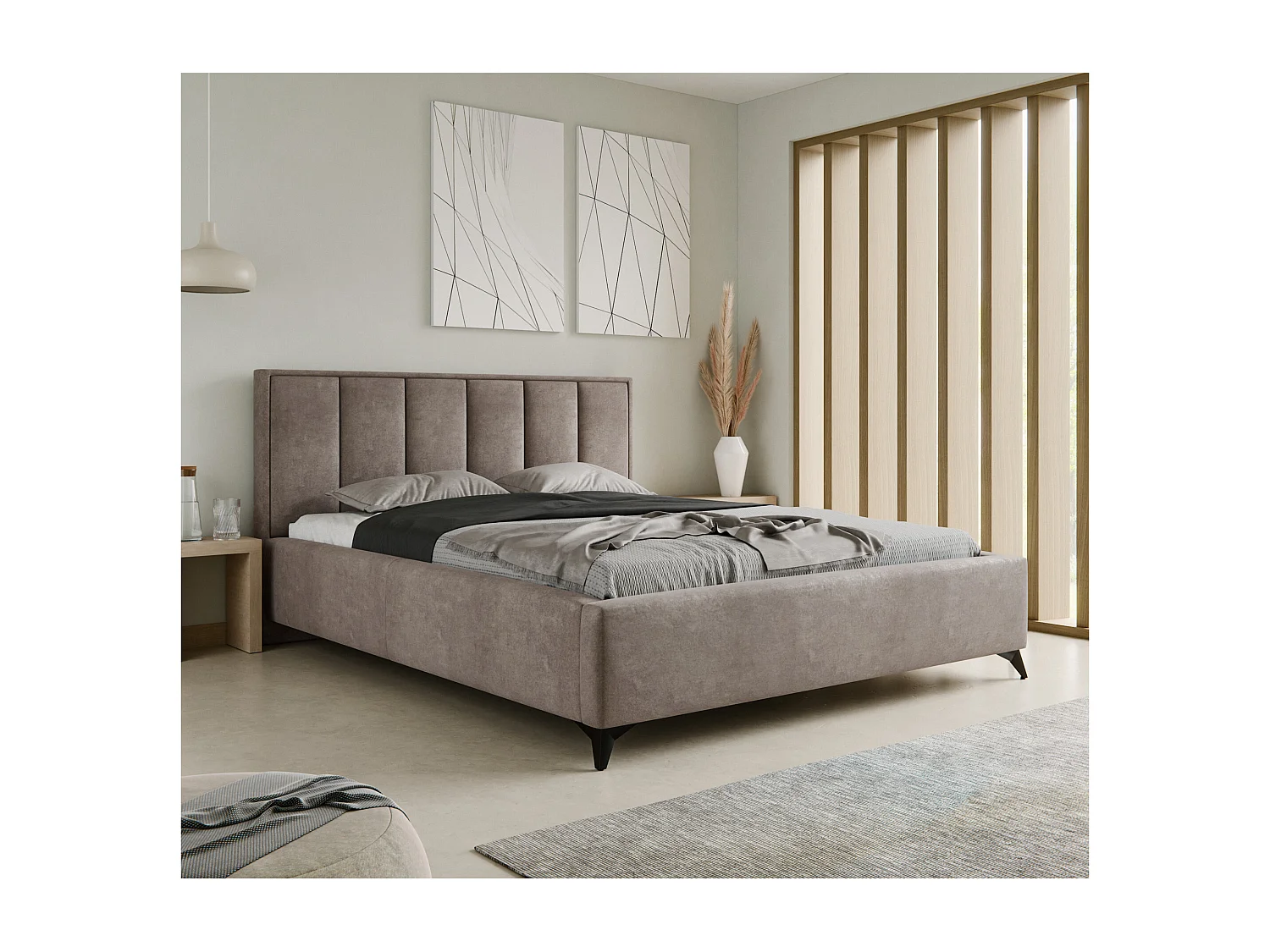 Polsterbett LARA 160x200 Braun Samt mit Bettkasten und Metallrahmen Ohne Matratze