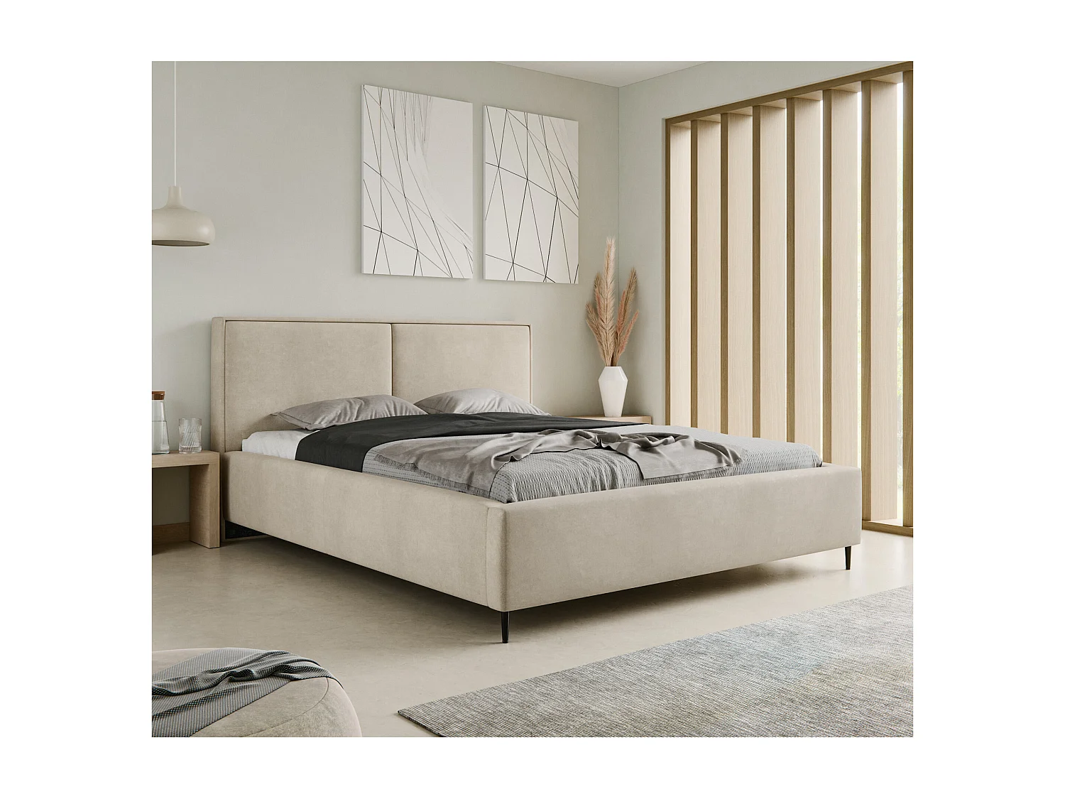 Polsterbett ZEN 180x200 Beige Samt mit Bettkasten und Metallrahmen Ohne Matratze